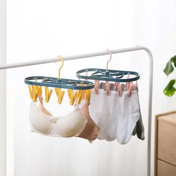 

12 Clips Rotable Drying Rack Travel Portable Plastic Underwear Socks Hanger Windproof Clothes Rack