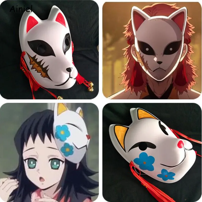 Аниме Demon Slayer: Kimetsu no Yaiba маскарадные маски Kamado Tanjirou Makomo пластик Sabito рисованная