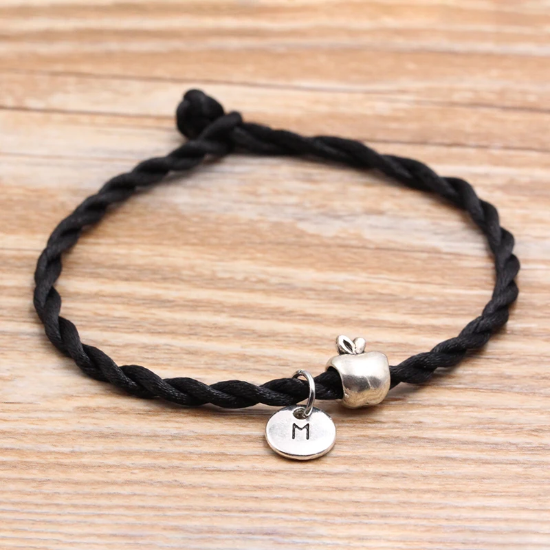 A-Z Letters Pendant Little Apple Beads Red Thread String Bracelet Lucky Diy Handmade Rope Charm For Women Men Jewelry | Украшения и