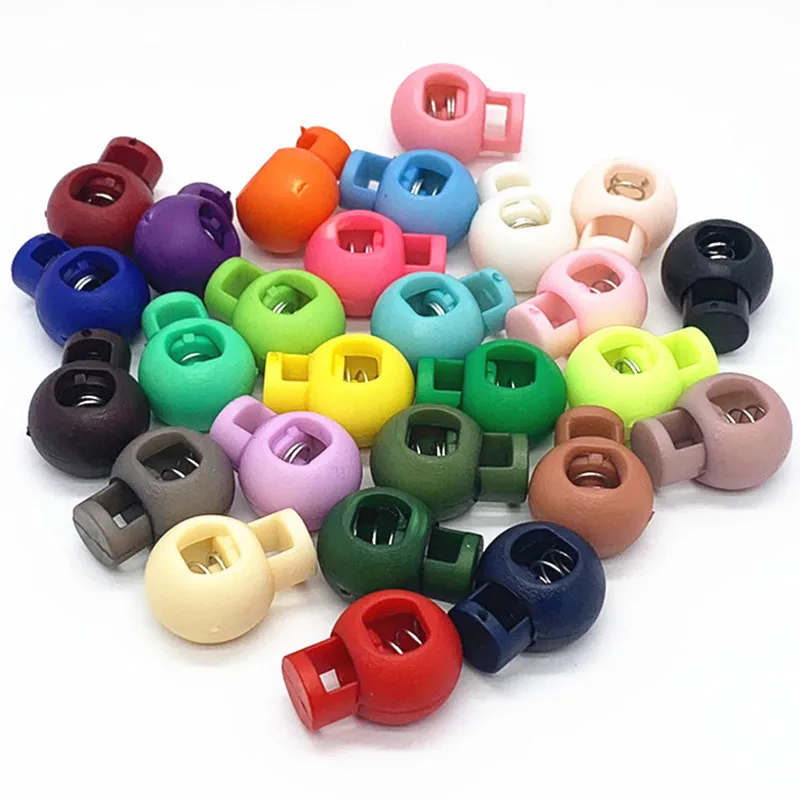 30Pcs Color Plastic Ball Round Spring Stop Cord Lock Ends Toggle Stopper Clip For Sportswear Clothing Shoes Rope DIY Craft Parts