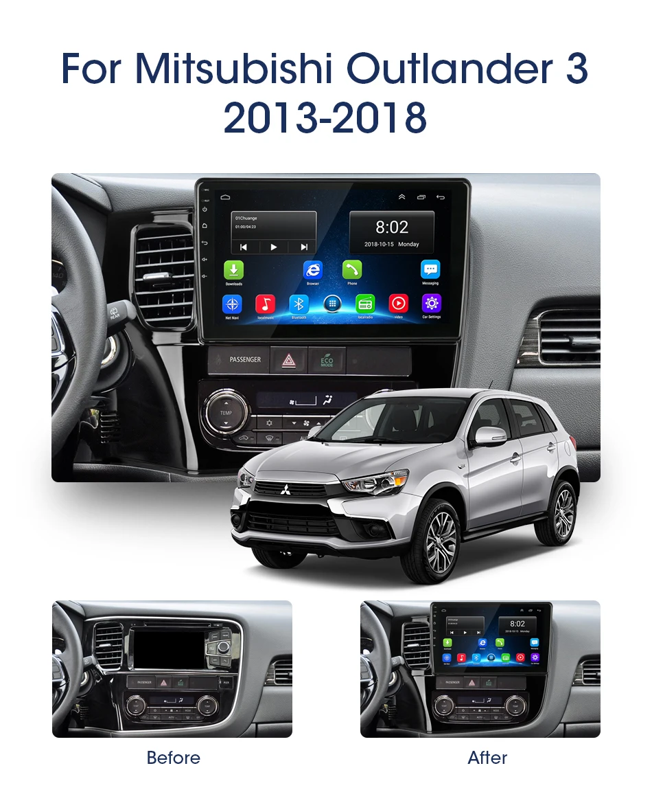 Jansite 1" Автомагнитола для Mitsubishi Outlander 3 2013- 4G RDS Android gps Bluetooth 2.5D Мультимедиа Видео плеер с рамкой