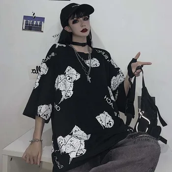 

GOOHOJIO 2020 New Bear Pattern Casual Tshirts Women Oversized L-4XL Size O-neck Tees Summer Loose All-match T-Shirts Women Tops