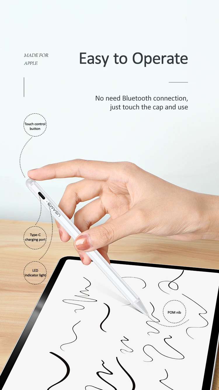 USAMS Active Stylus Pen for iPad Pro Capacitive Screen Touch Pen For Apple iPad Pencil US-ZB135 23 Hcd3b1945dbe84d2ca16807b79d930b3dQ