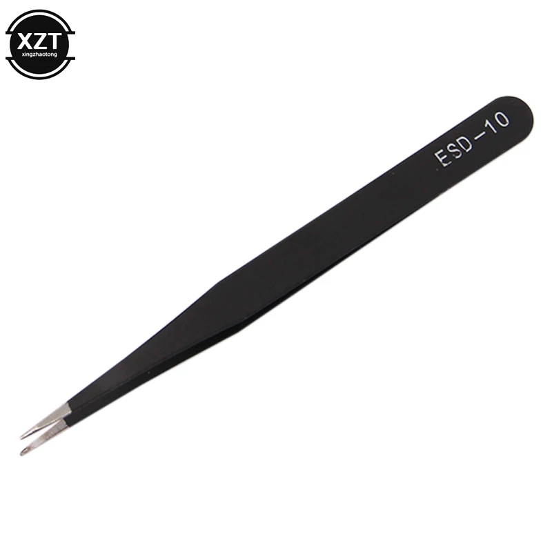 Black-ESD12 6 шт./компл. Пинцет ESD немагнитные пинцеты антистатические тонкой кривой наконечник черный коробка с инструментами, инструменты для обслуживания для электронные ювелирные изделия - Цвет: Black-ESD12