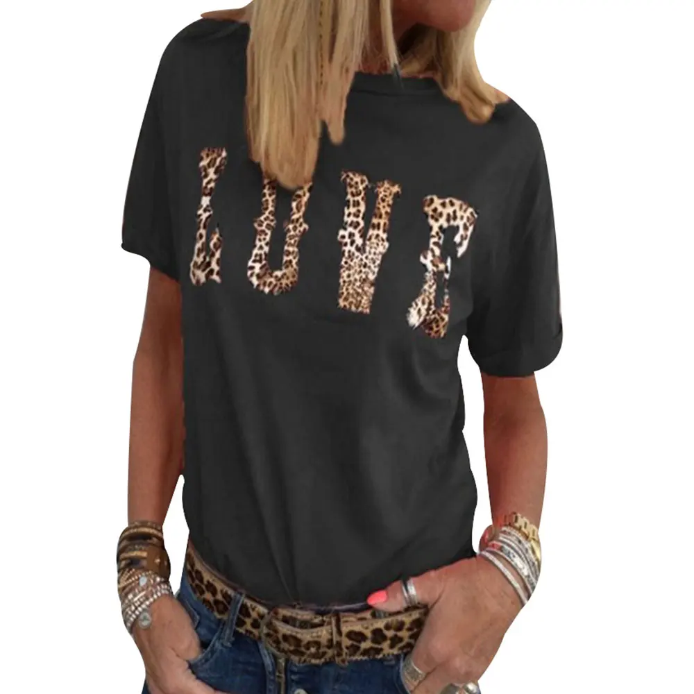 Женская модная футболка с леопардовым принтом; базовые Топы; Летняя Повседневная рубашка с коротким рукавом; уличная одежда; poleras mujer;