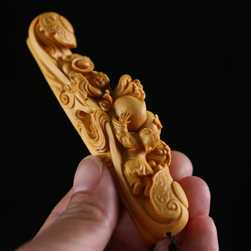 Маленькая маленькая кукла Lucky Boxwood Carvings Ruyi подвеска из цельного дерева резная