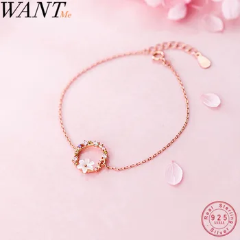 

WANTME Trendy Romantic Shell Flower Charm Bracelets for Women Genuine 100% 925 Sterling Silver Party Wedding Jewelry Accessories