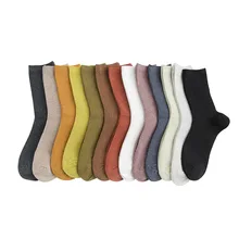 5 пара/лот, Новые однотонные шелковые носки, женские хлопковые полосатые носки, теплые носки на осень и зиму