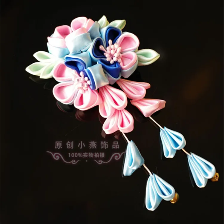 Японский Винтаж ручной работы Гейша розовый колокольчик украшение в виде цветка заколка для волос шпилька аксессуары для японской одежды firkete/Horquilla - Цвет: pink1