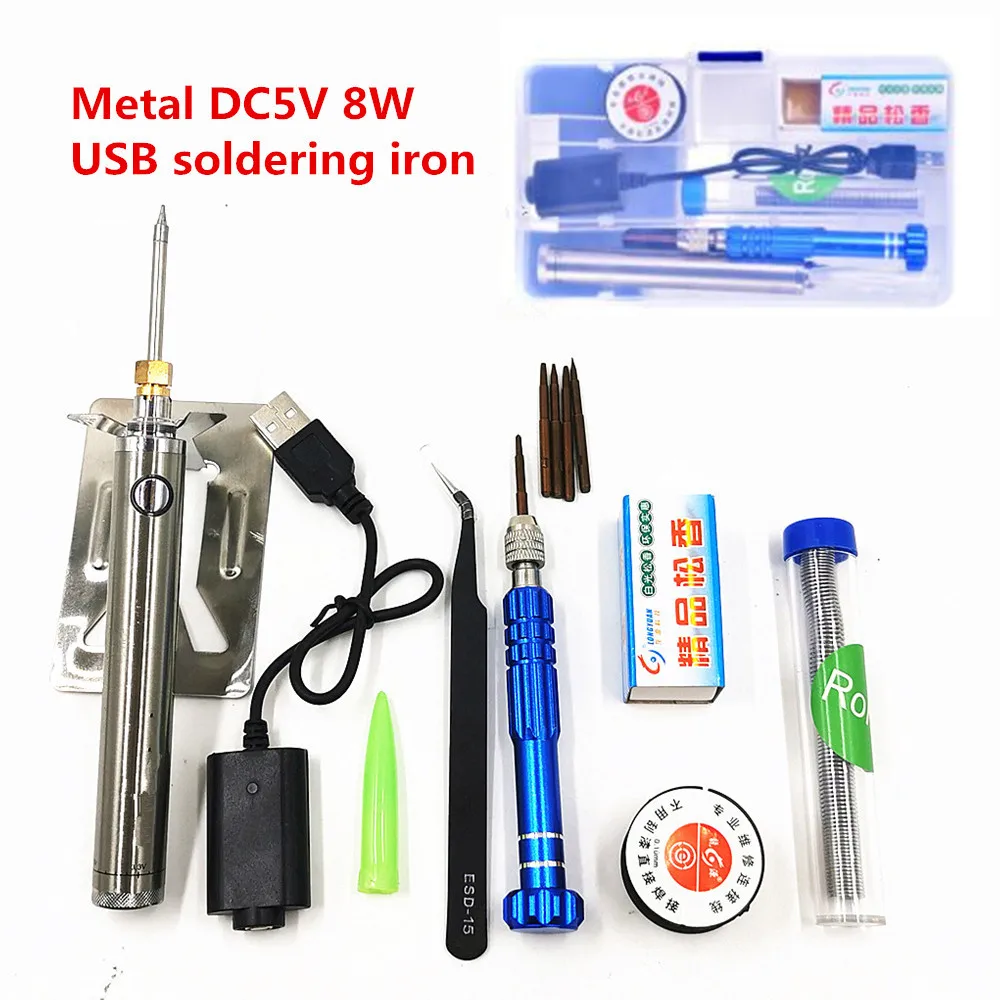 Metal USB Soldering Iron 5V 8W Charging Soldering Station Mini portable Battery Soldering Iron with USB Welding Tools