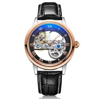 

New AOKULASIC Luxury Skeleton Automatic Mechanical Men Watch Self-Wind Genuine Leather Man Business Wristwatch 2019 New
