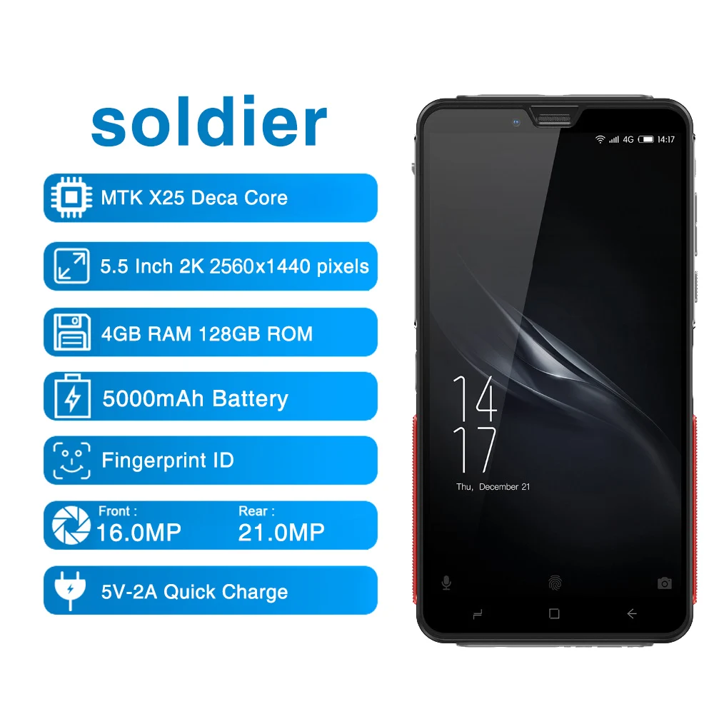Elephone Soldier 4 Гб 128 Смартфон 5 'ƈ K экран IP68 водонепроницаемый телефон Android 8 0 Helio X25