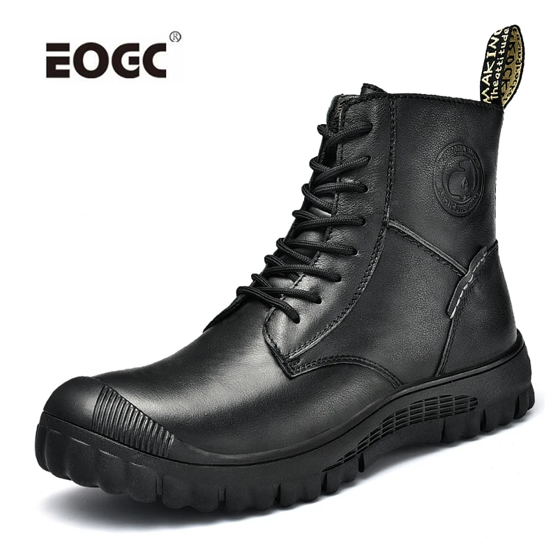 

Quality Plush Warm Genuine Leather Men Boots Classic Autumn Winter Shoes for Men With Fur Warm Outdoor Ankle Snow Boots Shoes