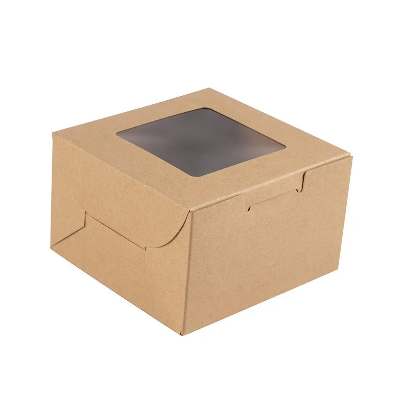 100 Teile/los 3 Größe Kraft Papier Kuchen Box Mit Fenster Geschenk Verpackung Für Hochzeit Home Party Weiß Braun Kraft Papier Box großhandel – Detail 7