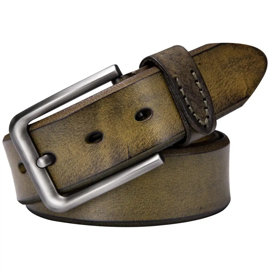 

Grass Green Belt for Men Pin Buckle Belt Retro Cowhide Belt Genuine Leather Belt Single Prong Buckle Strap for Jeans Barry.Wang