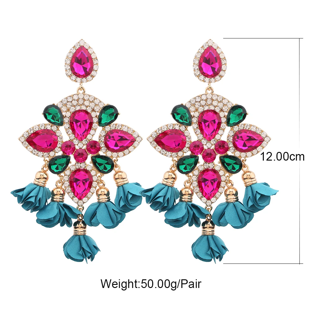 Boho Long Tassel Crystal Drop Earrings for Women