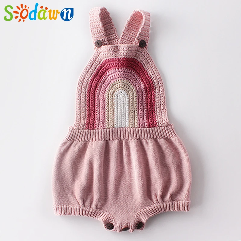 

Baby Girl Clothes Girl Bodysuit Rainbow Sweater Backband Knitted Wool Clothes Toddler Infant Jumpsuit Outfits For Babies Girl