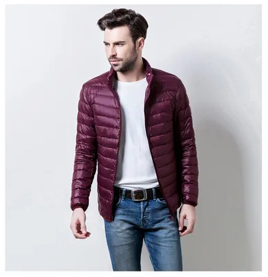 red jacket 50% утиный мужской пуховик большого размера 4XL 5XL 6XL тонкая Сверхлегкая куртка мужская легкая зимняя теплая пуховая куртка тонкий синий - Цвет: red jacket