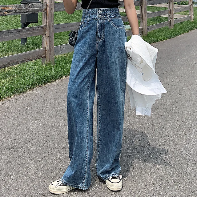 Jeans larghi leggeri da donna alla moda da donna Mop pantaloni dritti  allentati Casual All match a vita alta retrò|Jeans| - AliExpress