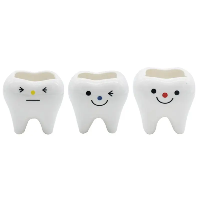 Mini Tooth Ceramic Flower Pot Succulents Plant Pot Simulation Tooth Grass Holder Household Bedroom Living Room Decoration