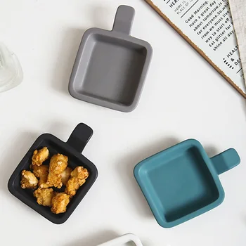 

Ceramic Single Handle Seasoning Dish Square Mini Baking Tray Household Breakfast Steak Dessert Salad Plate Kitchen Baking Tool