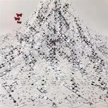 

NEW African Lace Fabric 2019 High Quality Nigerian French Swiss voile Tulle With Sequins Mesh Lace Fabrics Purple 5 Yards A1285