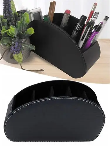 

Leather Storage Box Multifunctional Desktop Makeup Organiser Sundries Storage Box Home Office Remote Control Holder Stand