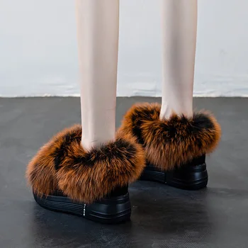 

Genuine Leather Boots Women Natural Fur Snow Boots Women Heel Winter Shoes Woman Boots Fashion Warm Women Platform Winter Shoes