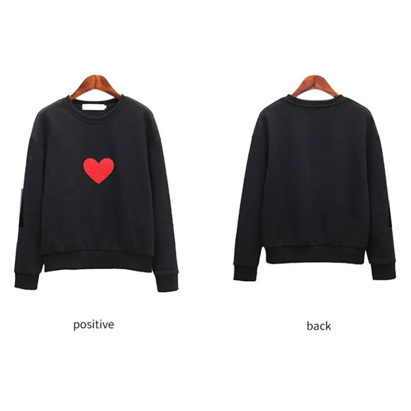 Couple Heart Print Women Men Black Long Sleeve Home T-Shirts Pullover Vintage Comfortable Sport Hoodies 1