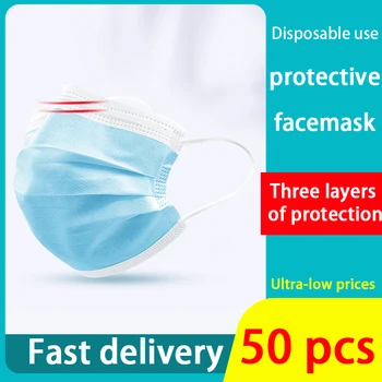 

50PCS Mask Disposable Nonwoven 3 Layer Filter Mask Mouth Face Mask Anti Dust Protective Breathable Earloops Masks Fast Shipping