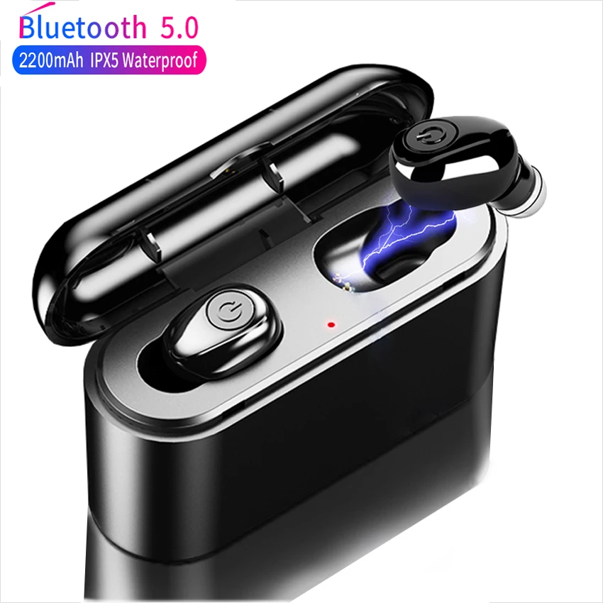 TWS Bluetooth True Wireless Earphones 5D Stereo Earbuds Mini headphone Waterproof Headfrees 2200mAh Power Bank Smart phones | Электроника