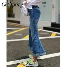 Getвесенние женские джинсовые синие расклешенные женские джинсы с высокой талией женские длинные джинсовые брюки ретро Универсальные джинсовые брюки