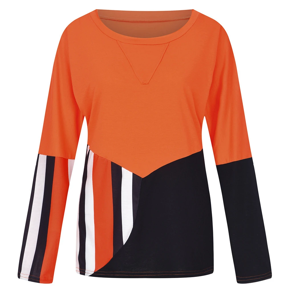 JAYCOSIN Fashion Blouse Casual Loose Round Neck Long Sleeve Color Matching Shirts Blouses Embroidery Casual Women Full Shirt 722