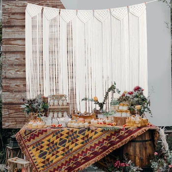 

Boho Wedding Decoration Handmade Macrame Wedding Ceremony Backdrop Curtain Cotton Wall Hanging Tapestry Bohemian Home Decor