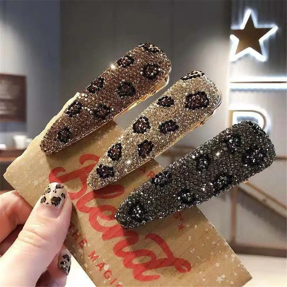 Women Shinning Crystal Leopard Print Hairpins Ladies Lovely Hair Clips Girls BB Clips Barrettes Girl Hair Accessories Gift