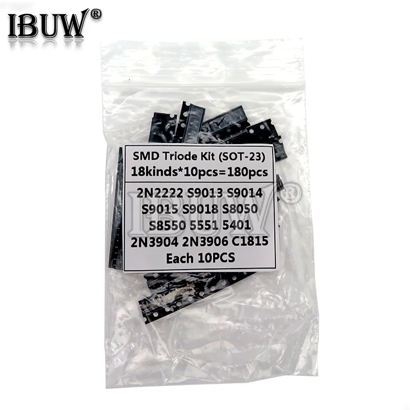 Transistor Assorted Kit (SOT-23) 18kinds*10pcs=180pcs 2N2222 S9013 S9014 S9015 S9018 S8050 S8550 5551 5401 2N3904 2N3906 C1815 |