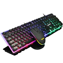 V300 русская клавиатура с подсветкой набор RGB светящаяся мышь Проводная клавиатура набор