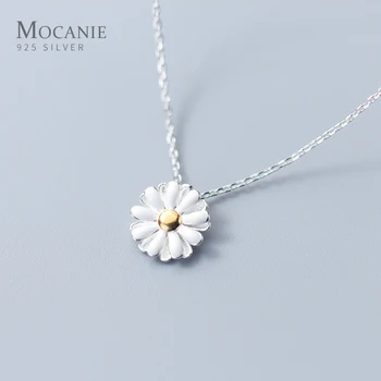 

Macanie Hight Quality 925 Sterling Silver Enamel Beautiful Daisy Flower Pendant Necklace for Women Korea Style Fine Jewelry Gift
