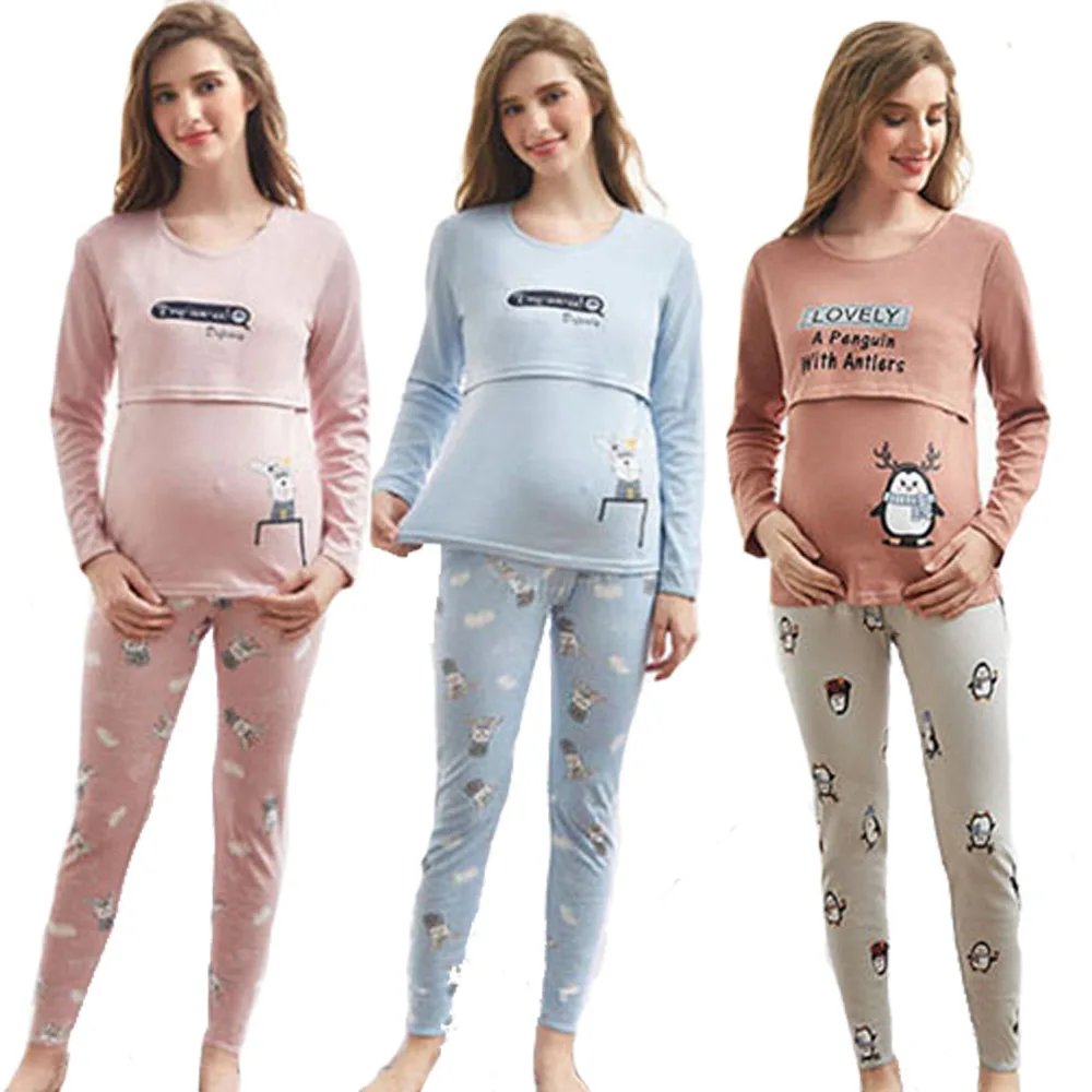Зимняя одежда для сна беременных Хлопковая пижама топ кормления внутренние