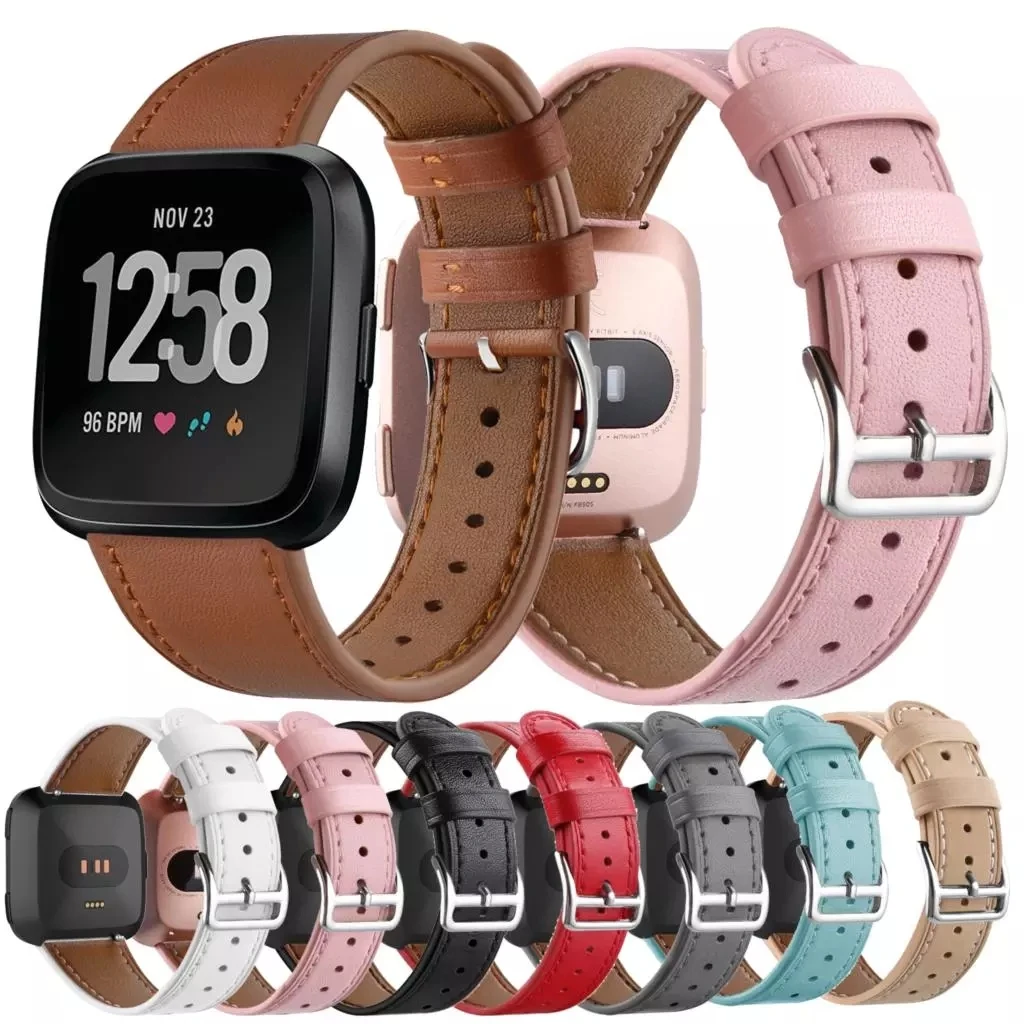 Genuine Leather Wristband Strap Replacement Watchband For Fitbit Versa ...