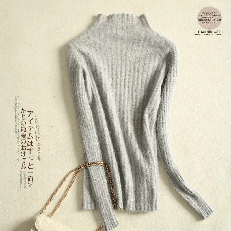 Норковый женский кашемировый свитер, мягкий корейский стиль, облегающий зимний водолазка, Женский облегающий базовый пуловер, длинный рукав, Pull Femme - Цвет: Серый