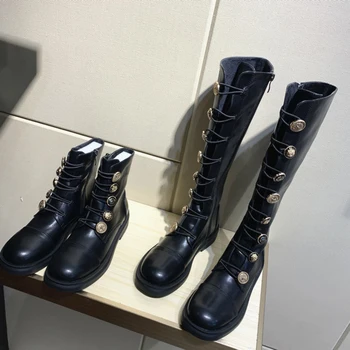 

Black Badge Shoes Women Retro Knee High Martin Boots Fashion Brand Ankle Boots Lady footware Female Long botas mujer Cross-tied