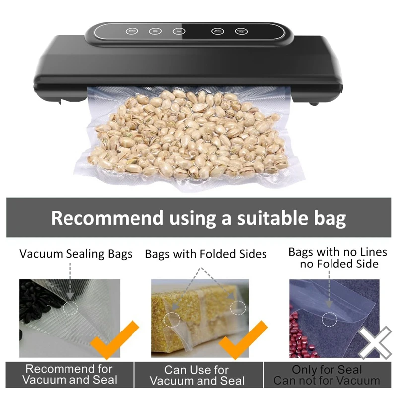 Vacuum Sealer Machine,Packing Machine Vacuum Food Savers Vacuum Packing Automatic Sealing System/Starter Kit/10 Bags Us Plug Bla