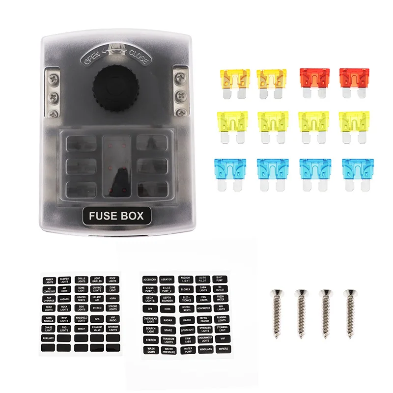 

For Auto Car Boat Marine Trike 12V~24V 6 Way Fuse Box With Screw Cap Plastic Cover Blade Holder Block Case