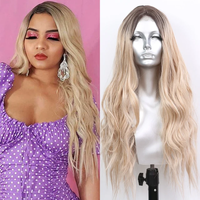 Sivir Synthetic Wigs For Women  Middle Part Ombre Blonde Long Wavy Hair Daily/Party Fiber Natural Hair Wig Heat Resistant 181-GXWL2101-R36027A