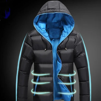 

Winter Jacket Men Fashion Solid Hooded Warm Parka Casual Pockets Zipper Outerwear Windbreak Jacket Coat Plus Size Overcoat Male
