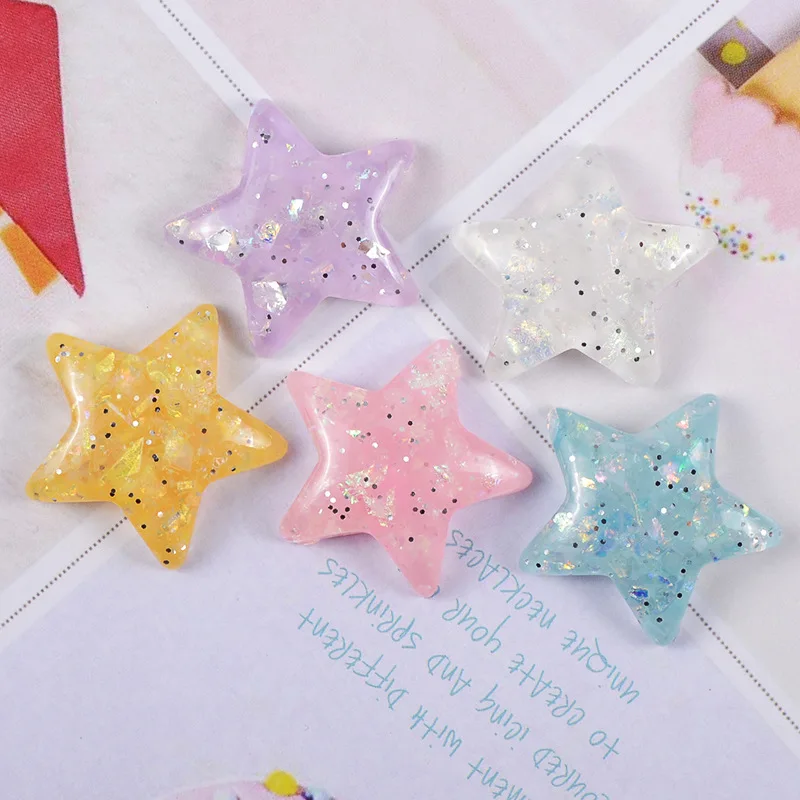 

10Pcs/lot Glitter Star Flat back Resin Cabochon Flatback Cabochon Hair Bows Accessories DIY Scrapbooking Phone Case Decoration