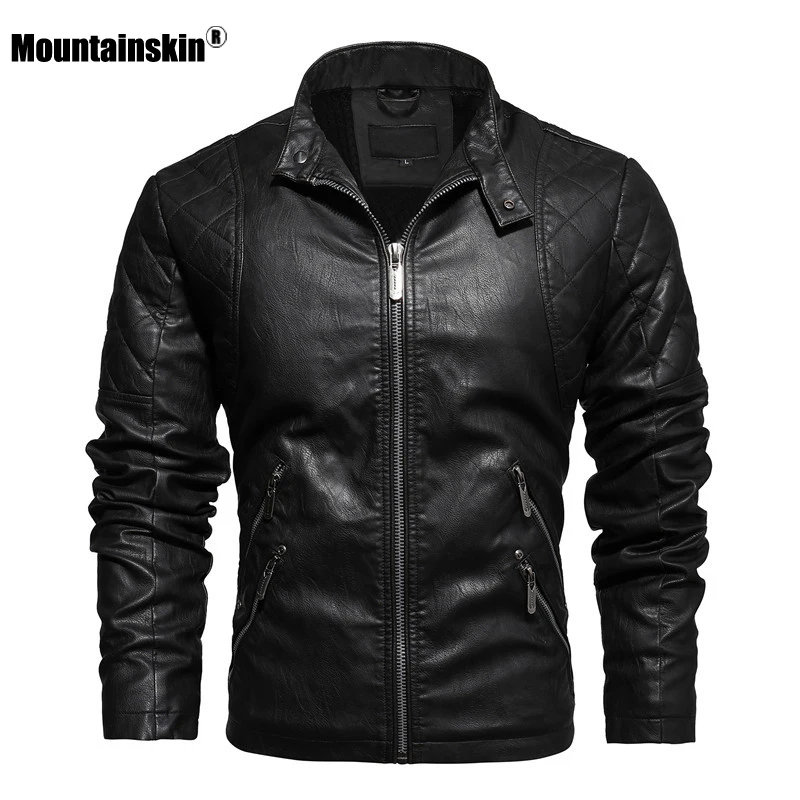 Tanie Mountainskin 2020 nowa skórzana kurtka mężczyźni Winter Fleece Casual kurtki motocyklowe jesień mężczyzna płaszcz ze skóry pu mężczyzna odzież marki SA826