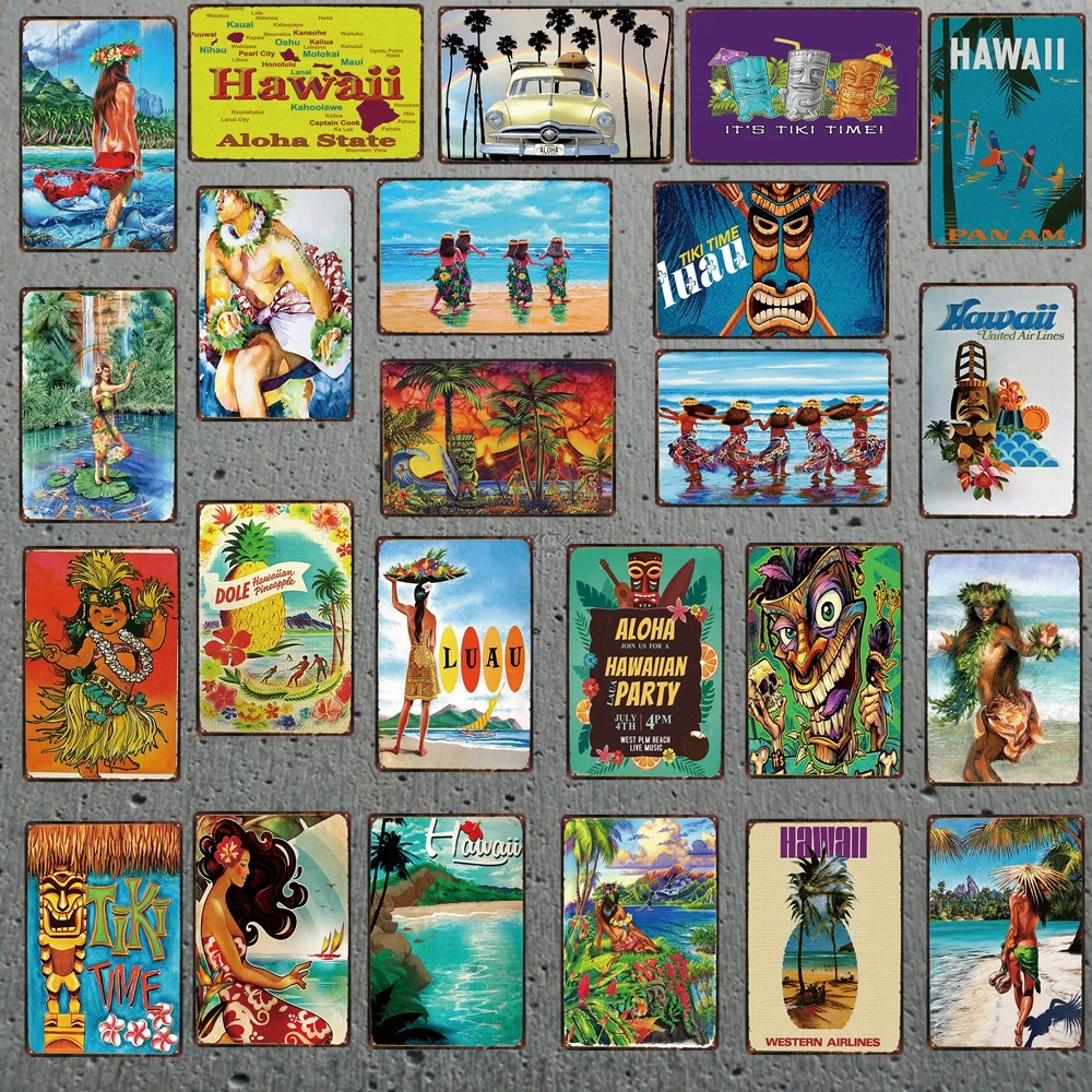 

Surf Aloha Hawall Vintage Travel Tin Sign Hula Beach Metal Plate For Wall Pub Cafe Home Art Craft Decor Cuadros DU-5367A