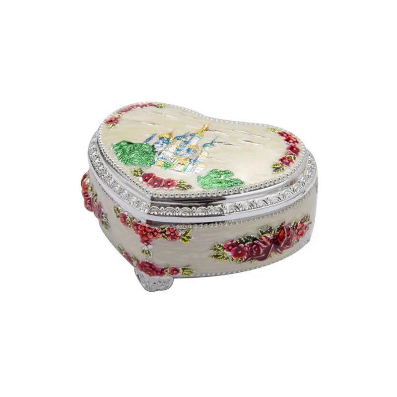 2020 Vintage High-End Castle Heart Shape Jewelry Box Metal Trinket Storage Organizer Case for Women and Girls